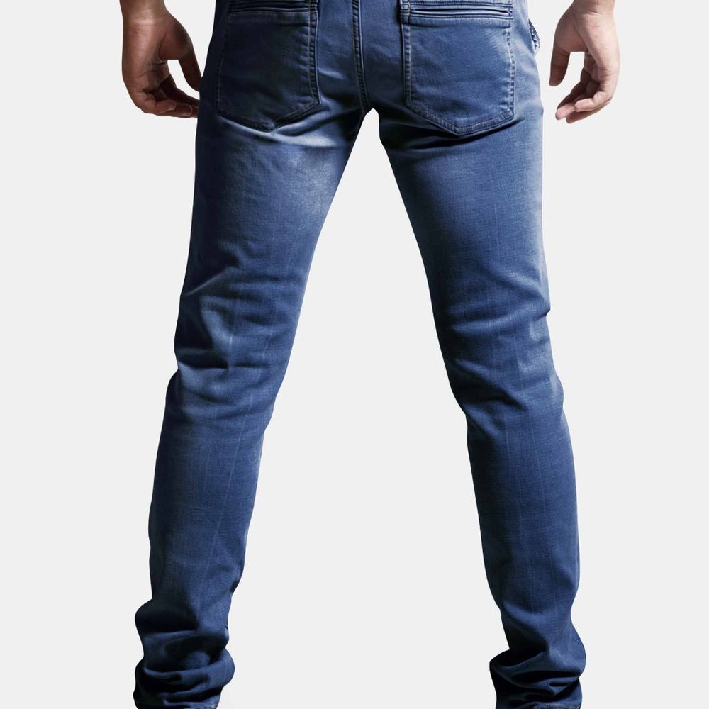 OLGYN Monroe Stretch Knit Medium Blue Denim Pant - Picture 2 of 5